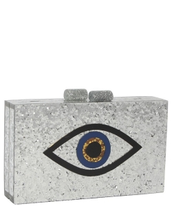Fashion Square Eye Silver Texture Acrylic Clutch Handbag HBG-104489 SILVER